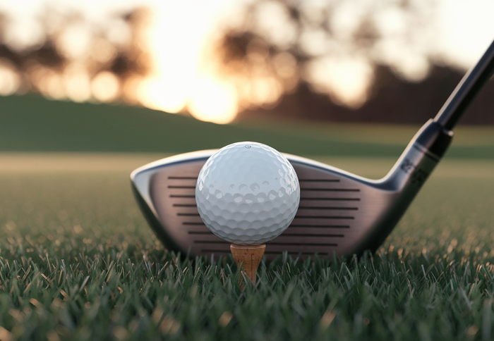 Golf ball and tee on a golf course representing trademark litigation involving Stinger Golf and LIV Golf