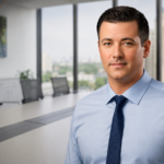 Portrait of Jesse O’Hara, Business Development Director at Barakat + Bossa, with a blurred conference room background.